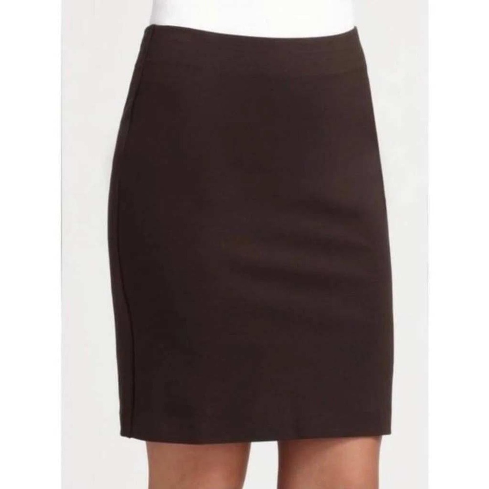 Eileen Fisher Brown Italian Fabric Pencil Skirt Large Pull On Vent Career